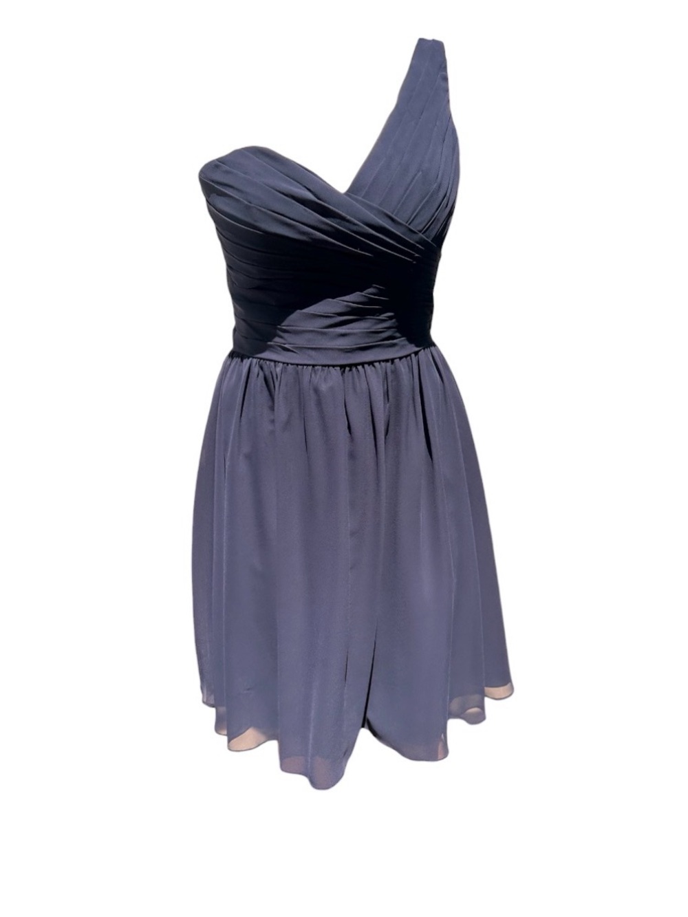 Mori Lee One-Shoulder Slate Blue Chiffon Cocktail Dress